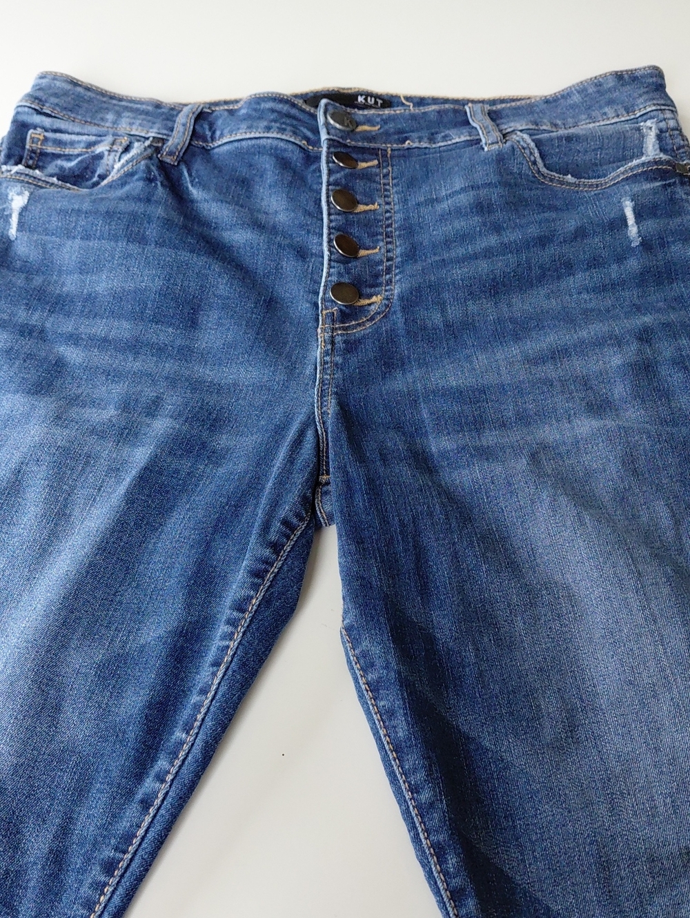 KUT FROM THE CLOTH Women's  Blue  High Rise Distressed Button-Fly Jeans Size 14
